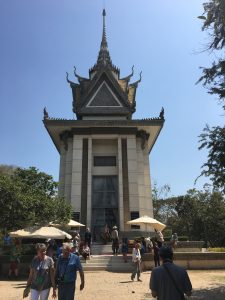 The Stupa fiilled with skulls at The Killing Fields in Phnom Penh