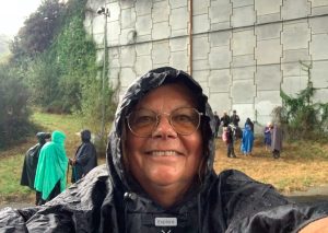 hiding under a bridge from the storm