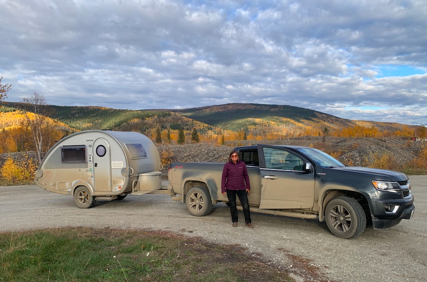 Muddy, broken trailer arriving in Dawson City